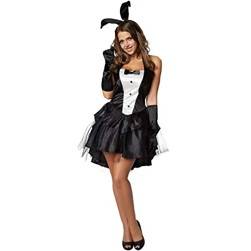 tectake® Frauenkostüm Sexy Bunny - Kostüm für Frauen, verführerisches Neckholderkleid in Schwarz und Weiß, ideal für Partys und besondere Anlässe.