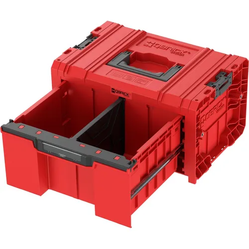 Qbrick System PRO Drawer 1 Toolbox 2.0 Basic RED - Robuster Werkzeugkasten mit 12 l Volumen, ideal für die sichere Aufbewahrung von Werkzeugen und Zubehör, perfekt für Profis und Heimwerker.