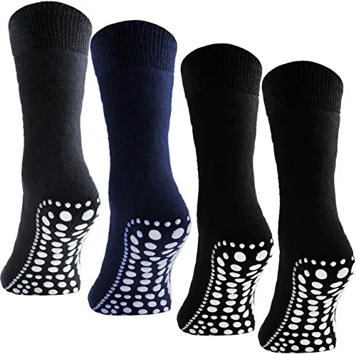 Brubaker 4er Pack ABS Home Socks Stoppersocken Unisex - Anti Rutsch Sohle, 2x Schwarz/1x Grau/1x Blau, 39-42