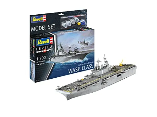 Revell Assault Carrier USS Wasp Class Modellbausatz 65178 - Modellbausatz der USS Wasp Class, detailgetreu und ideal für Modellbau-Enthusiasten, die ein beeindruckendes Schiffsmodell erstellen möchten.