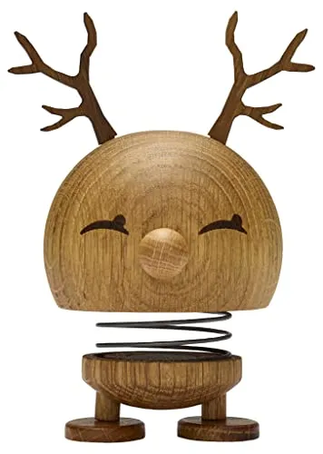 Hoptimist Reindeer Bimble M Oak - Weihnachtsfigur - Figuren & Skulpturen: Witzige Eichenholz-Rentiere, die Lächeln verbreiten und ganzjährig als Dekoration dienen. Abnehmbares Geweih für vielseitigen Einsatz.