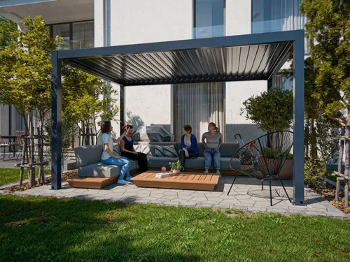 Outgarden Aluminium Pergola 2,90 x 3,94 m - Robuste Aluminium Pergola mit Flachdach, ideal für entspannte Stunden im Garten. Hohe Stabilität und langlebige Materialien sorgen für eine attraktive Gestaltung Ihrer Außenbereiche.