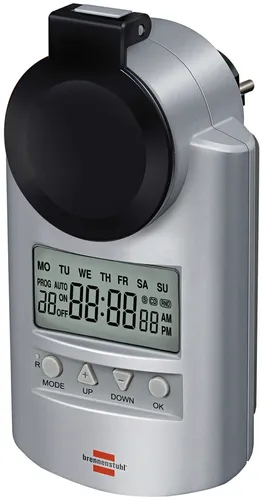 Brennenstuhl Primera-Line Zeitschaltuhr DT IP44 - Digitale Wochen-Zeitschaltuhr mit IP44 Schutz, extra großem Display und 20 programmierbaren Ein-/Aus-Zeiten für flexible Steuerung Ihrer Geräte.