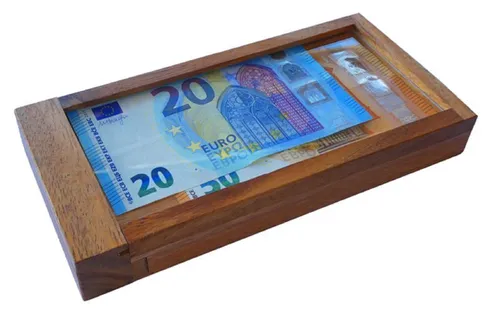 Geldscheintresor, Knobelspiel, Geldgeschenk, Denkspiel, ca. 20 x 10 x 2,5 cm