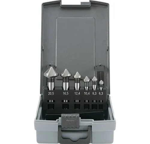 Toolcraft 1614138 Kegelsenker-Set 6-teilig - Senker-Set mit 6 hochwertigen HSS Kegelsenkern in verschiedenen Größen, ideal für präzises Senken und professionelle Ergebnisse.