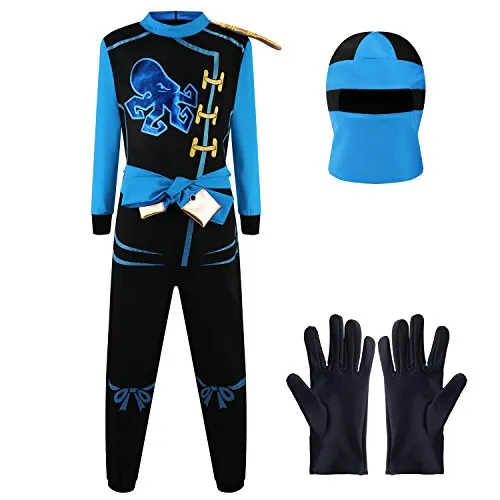 Katara 1771 Ninja Kostüm Anzug für Kinder - Kostüme für Kinder, perfektes Ninja-Outfit mit goldenen Drachen-Prints und Kampfkunst-Gürtel für Fasching und Karneval. In verschiedenen Größen erhältlich!