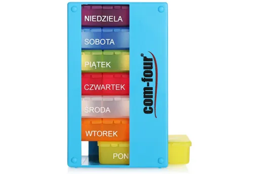 com-four Pillendose Medikamentendosierer auf POLNISCH, Medikamenten-Box für 7 Tage - je 3 Fächer - Pillendose