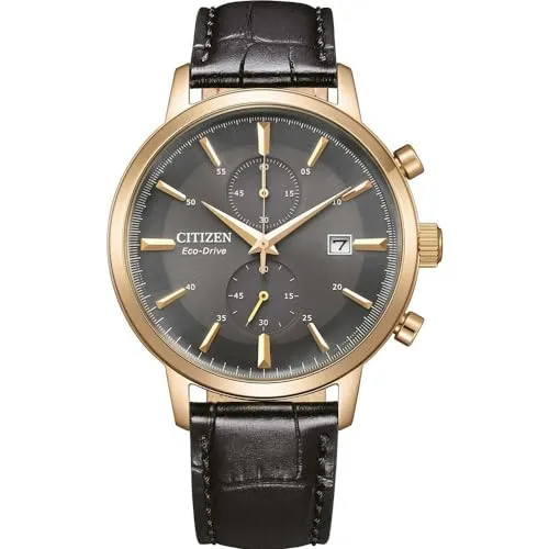 CITIZEN Herren Analog Quarz Uhr CA7069-24X mit Leder Armband - Armbanduhren für Herren, Eco Drive Chronograph für präzise Zeitmessung ohne Batteriewechsel