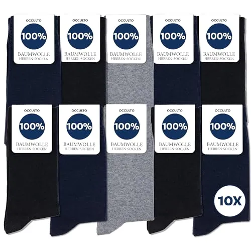 Occulto Herren 100% Baumwolle Socken 10-20er Pack (Modell: Ingo) 47-50 4 Paar Schwarz | 4 Paar Navy| 2 Paar Grau