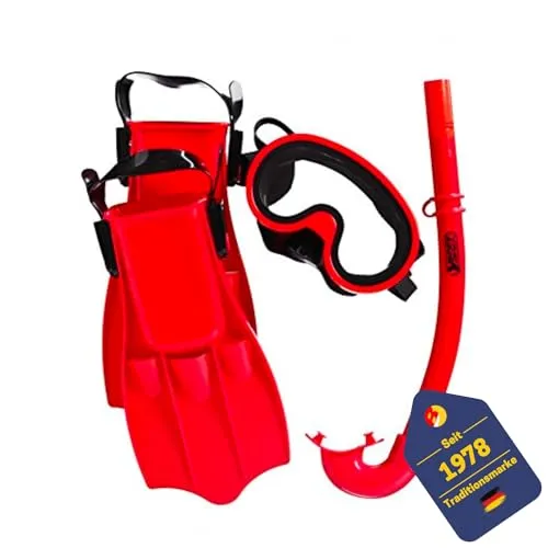 Best Sporting Tauchset Guppy, bestehend aus Flossen, Schnorchen und Taucherbrille, Größe 27-30 oder 31-34, gelb, grün oder rot, Farbe:rot, Größe:31 - 34