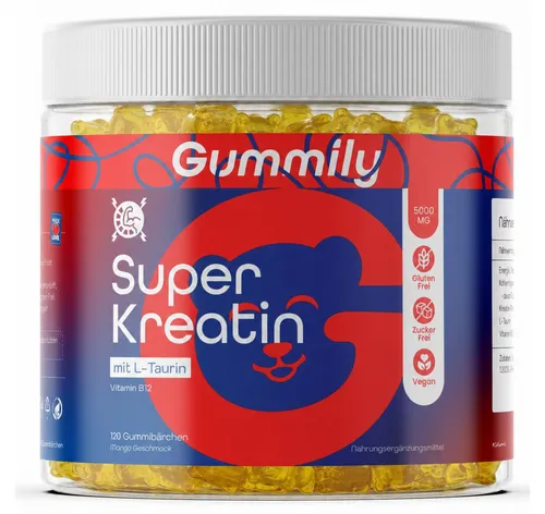 Gummily® Kreatin Gummies 5000 mg – Leckere Kreatin Gummis für Sportler - Mit 5 g Kreatin-Monohydrat pro Portion unterstützen diese Gummis deinen aktiven Lebensstil. Ideal für Fitness-Enthusiasten, die eine praktische und schmackhafte Ergänzung suchen.