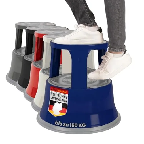 OfficeMarshal Rollhocker | viele Farben | Kunststoff oder Stahl (Blau, Metall)