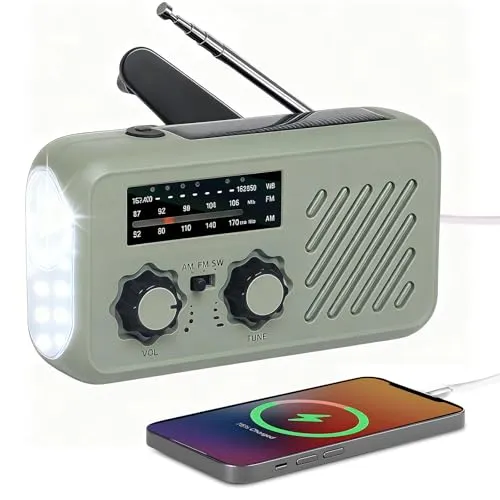 Notfallradio mit Kurbel und Solar – Tragbares Kurbelradio mit LED-Taschenlampe und Powerbank