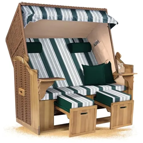 Strandkorb Hanse XXL 2,5-Sitzer Beige Grün von Strandkorb Hanse