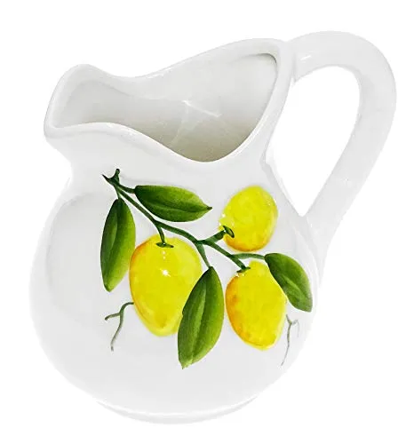 Lashuma Handgemachter Keramik Krug, Milchkanne aus Italienischer Keramik mit Zitronen Reliefdekor, Kännchen Füllmenge 500 ml