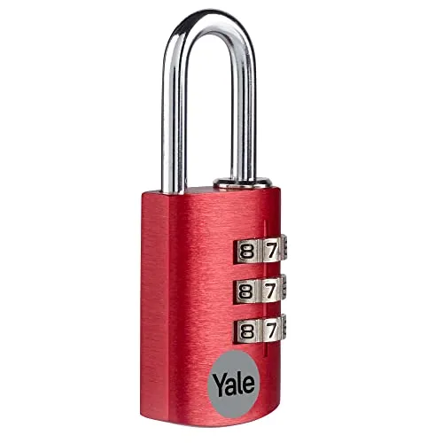Yale YE3CB/20/121/1/CO, Standardsicherheit, 20 mm, Aluminium, Kombinations Vorhängeschloss, Rot, offener Bügel aus Stahl, Ø 3 mm, 3-stelliges Zahlenschloss, für Spind, Werkzeugkiste, Schrank