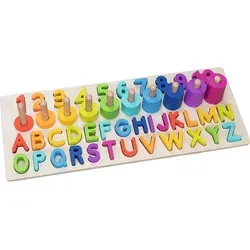 Alphanumerisches Puzzle, per St - Holzspielzeug für Kinder, fördert spielerisch das Lernen von Buchstaben und Zahlen mit bunten, einsteckbaren Elementen.