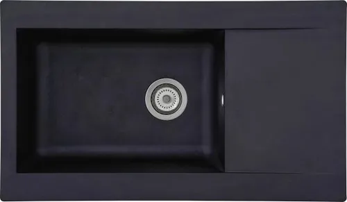 Respekta Denver Mineralite-Verbundstoffspüle in Schwarz - 1 Becken Einbauspüle 86 x 50 cm - Sanitäranlagen & Zubehör: Hochwertige Mineralite-Spüle mit großer Abtropffläche, pflegeleicht und temperaturbeständig bis 180°C. Ideal für Unterschränke ab 60 cm Breite.