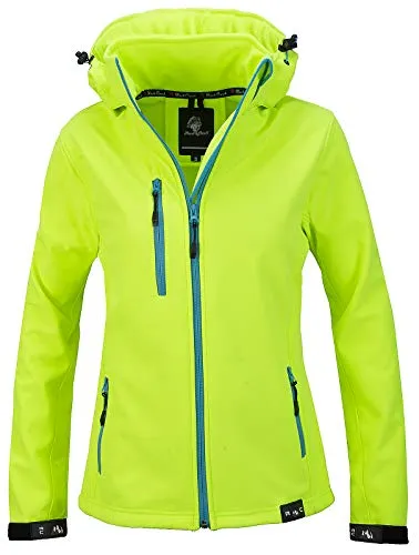 Rock Creek Damen Softshell Jacke D-412 Neongelb XL - Funktionsjacke für Outdoor-Aktivitäten, winddicht und atmungsaktiv mit abnehmbarer Kapuze und vielen praktischen Taschen – ideal für die Übergangszeit.