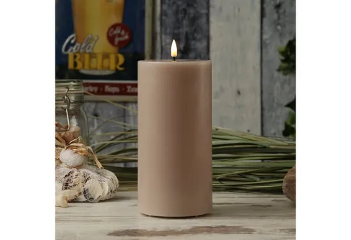 Deluxe Homeart LED-Kerze Mia - Echtwachs mit 3D Flamme - LED-Kerze aus Echtwachs mit täuschend echter 3D Flamme, H: 20cm, D: 10cm, altrosa - Ideal für romantische Tischdekoration und gemütliche Atmosphäre, mit bis zu 1500 Stunden Leuchtdauer.