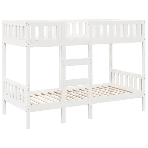 vidaXL Etagenbett mit Rausfallschutz und Leiter, Weiß 90x190cm - Platzsparendes Etagenbett aus massivem Kiefernholz mit Rausfallschutz und integrierter Leiter – ideal für Kinderzimmer und Übernachtungsgäste.