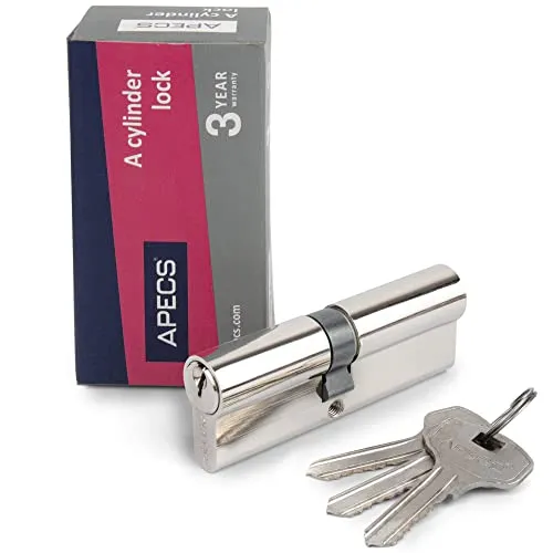 Schliesszylinder APECS Schliessbar vernickeltes Zylinderschloss Profilzylinder 30/30 mm fur Türschloss Haustür mit 3 Schlüsseln Modell EC-60(30/30)
