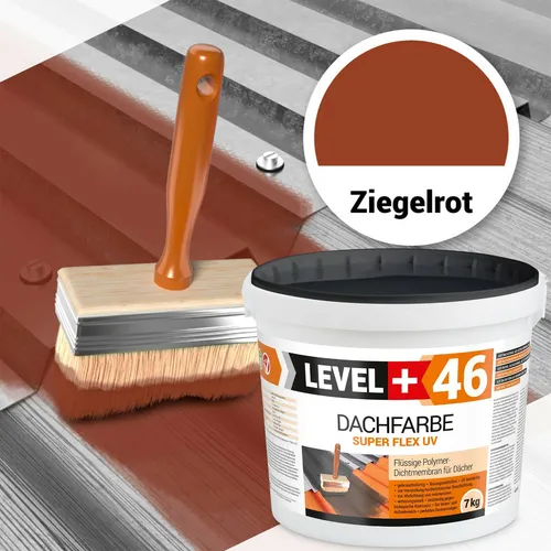Level+ Dachfarbe elastische Dicht-Polymermembrane L+46 ZIEGELROT - 7KG - Farben & Lacke, elastische Dicht-Polymermembrane für langlebigen Schutz und einfache Anwendung auf Dächern.
