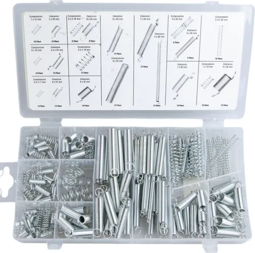 Druck- und Zugfedern Sortiment 200tlg. in Sortimentsbox - Vielseitiges Set mit 200 hochwertigen Federn aus verzinktem Federstahl, ideal für Modellbau und Bastelarbeiten, geliefert in praktischer Aufbewahrungsbox.