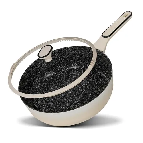 STONELINE Schmorpfanne 28 cm mit Deckel - Pfanne mit echter Steinpartikel-Antihaftbeschichtung für gesundes, fettfreies Kochen. Ideal für alle Herdarten, auch Induktion, und leicht zu reinigen. Bruchsicherer Deckel mit Ausschütt-Funktion.