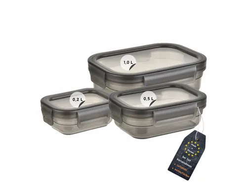 Engelland Frischhaltedose 3er Set Aufbewahrungsdosen mit Deckel, Vorratsdose, Frischhaltedose, Kunststoff/Silikon, (Vorteils-Set, 3-tlg., 0,2 L / 0,5 L / 1,0 L), luftdicht, auslaufsicher, stapelbar, BPA-frei, verschiedene Größen