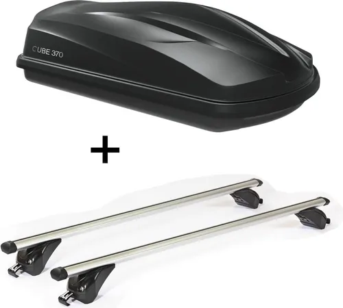 Dachbox CUBE370 + Dachträger KING1 für Mini Clubman (5 Türer) ab 2016 - Praktisches Set aus Dachbox CUBE370 (138 x 78 x 36 cm, 370 Liter) und Dachträger KING1 (112 cm) für den Mini Clubman ab 2016. Hohe Tragkraft von 75 kg und sicheres Verschlusssystem bieten optimalen Stauraum für Reisen und Outdoor-Aktivitäten.
