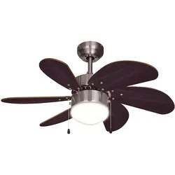 Deckenventilator mit Zugschalter und Fernbedienung, Holz braun, Titan