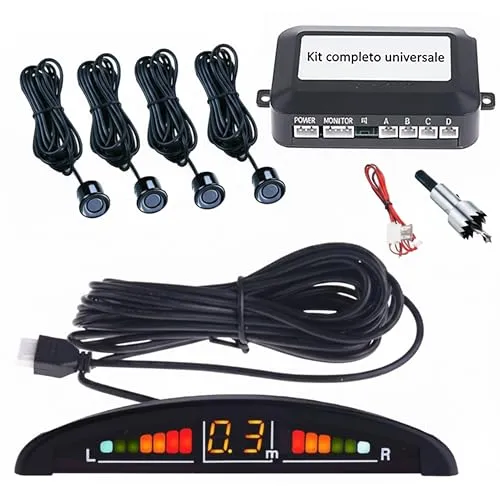 Kit 4 Sensoren als Einparkhilfe für Auto mit LED-Display und akustischem Signal lackierfähig