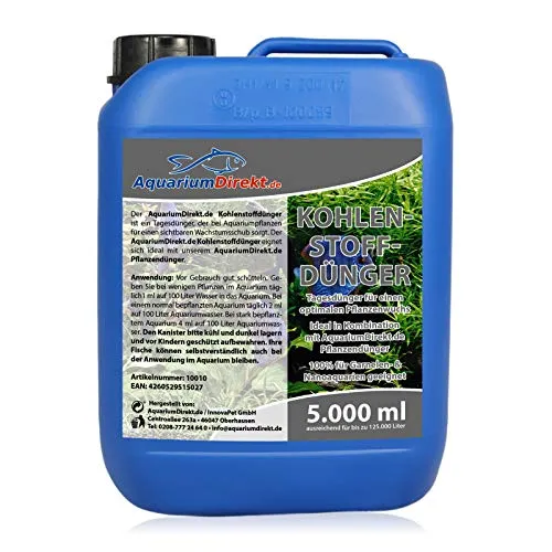 AquariumDirekt Kohlenstoffdünger (Tagesdünger für einen optimalen Pflanzenwuchs im Aquarium - Garantiert Garnelen- und Nanoaquarien und Wirbellose geeignet), Größe:5 L