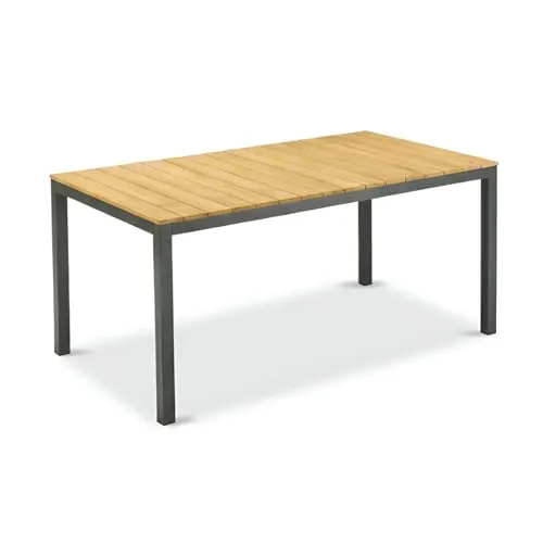 Liadomo Gartentisch Scalea, 160x90cm, wetterfest, für 4-6 Personen, Esstisch, Outdoor Tisch, Tischplatte Teakholz, Holzleisten, Aluminium-Gestell anthrazit, für Balkon, Garten & Terrasse