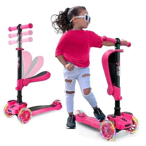 Hurtle Kinder Roller - 3-Rad Scooter für Kinder 1-14 Jahre - Roller / Kickboards mit bunten LED-Radlichtern für extra Fahrspaß! Der verstellbare Lenker und der abnehmbare Sitz bieten Flexibilität für Kinder jeden Alters.