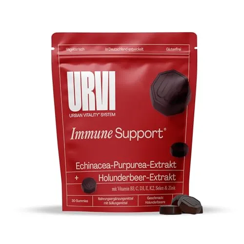 URVI® 9-in-1 Immun Gummies mit Echinacea, Vitamin C, D3, K2, E, Zink, Selen, Holunderbeer – Multivitamin und Mineralien Mix – Vegan – Laborgeprüft aus Deutschland