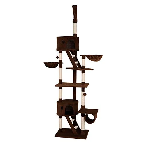 lionto Kratzbaum XXL für Katzen - Höhe 230-250 cm, extra hohe Kletter- und Spielmöglichkeiten mit Sisal, Plüschbällen und Hängematten
