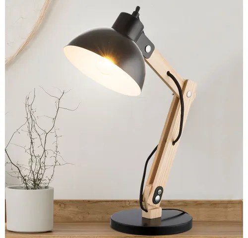 GLOBO LIGHTING Schreibtischlampe, Tischleuchten aus Holz mit beweglichem Spot Nachttischlampen, schwarz