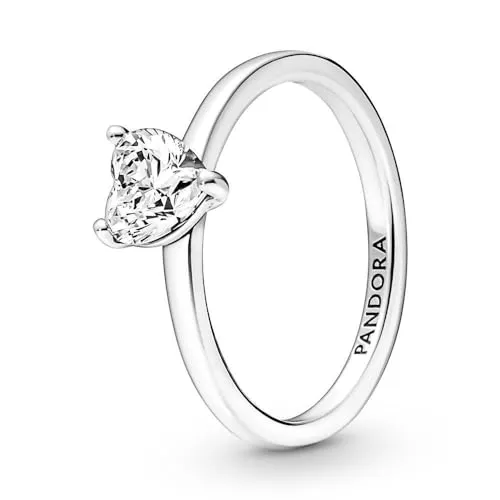 Pandora Timeless Funkelndes Herz Solitär-Ring - 952 Sterling Silber, funkelnde Cubic Zirkonia für eleganten Schmuckgenuss