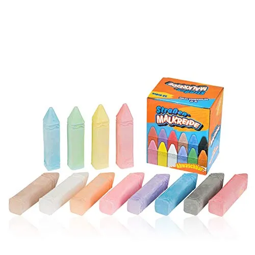 Smart-Planet Straßenmalkreide 12x in vielen Farben Straßenkreide 10 x 2 x 2 cm Malkreide bunte Kinder Kreide zum Malen - Straße - abwaschbar