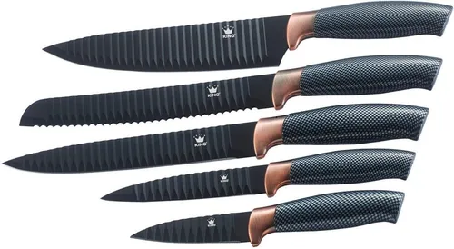 KING Messer-Set Carbon Design (Set, 5-tlg), Wellenschliff in schwarz von King