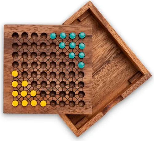 Halma Reisespiel – klassisches Strategiespiel im Mini-Holzkasten für 2 Spieler Gelb Grün