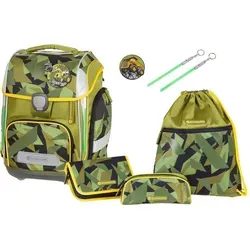 SCHNEIDERS Schulranzen-Set Ergolite Construction - Kunstfaser olive, ergonomisch mit guter Einteilung und Magnetverschluss für optimalen Tragekomfort