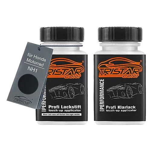 TRISTARcolor Motorradlack Lackstift Set für Honda Motorrad NH1 Black 2C Basislack Klarlack je 50ml