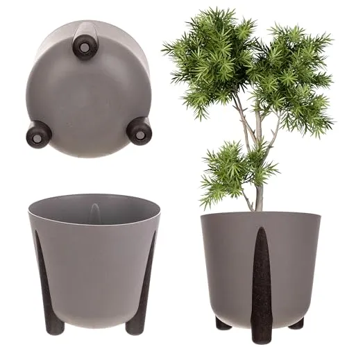 KADAX Übertopf mit Inneneinsatz, Blumentopf aus Kunststoff, Runder Pflanztopf, Dekorativer Blumenübertopf für Innen und Außenbereich (Dunkelbeige, 18cm)