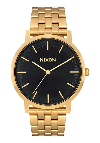 Nixon Armbanduhr Porter All Gold / Black Sunray - Hochwertige Herren-Armbanduhr mit japanischem Miyota-Quarzuhrwerk, 50 Meter wasserdicht und elegantem Design aus rostfreiem Edelstahl.