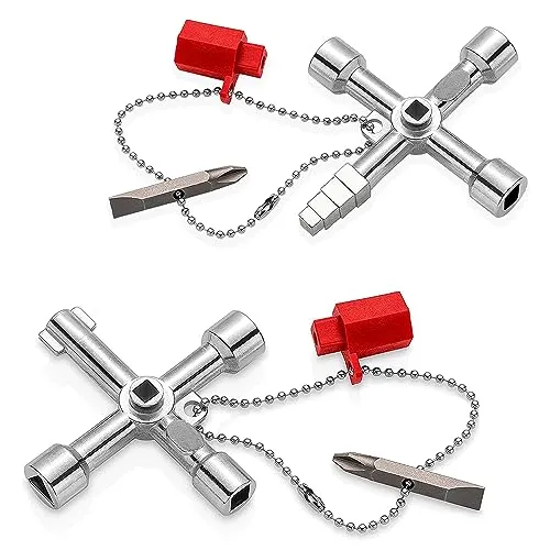 mizikuu UniversalschlüSsel SchaltschrankschlüSsel, 2 Stück 4 Wege Schlüssel Drehmomentschlüssel Bit Zinklegierung Vierkantschlüssel Dreikantschlüssel Kreuzschlüssel für Wasserzähler Stromzähler