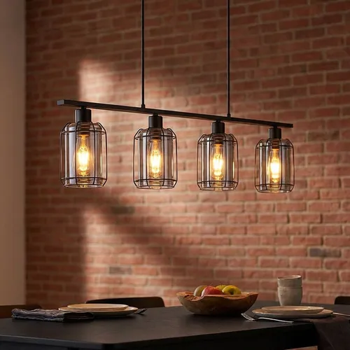 Pendelleuchte 4-flammig mit Glas Käfig und LED - Moderne 4-flammige Hängelampe für stilvolle Räume. Ideal für Esszimmer und Wohnzimmer, bietet warmweißes Licht und setzt Akzente. Energieeffizient und elegant im Design.