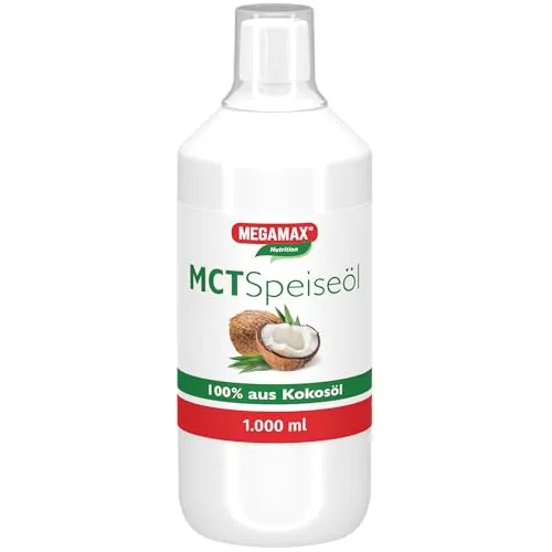 Megamax MCT Speiseöl Mittelkettige Triglyzeride 1000 ml aus Kokosöl | Energielieferant für Sportler, Diätetisches Lebensmittel Geschmacksneutral im Rahmen einer ketogenen Diät geeignet